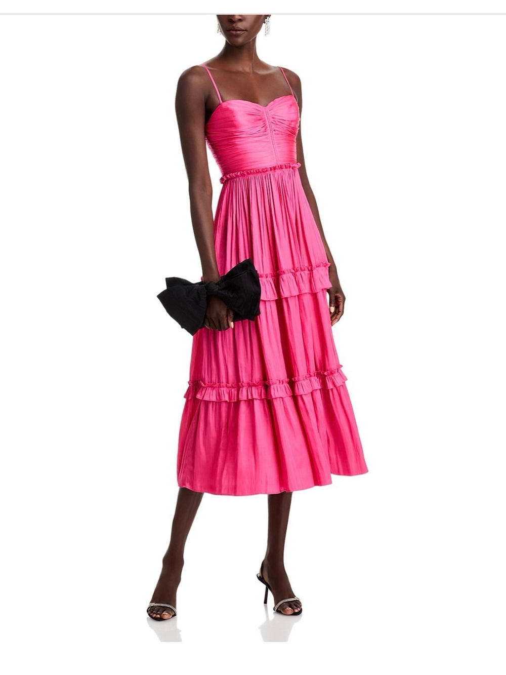 Aqua Vibrant Hot Pink Tiered Midi Dress with Spaghetti Straps